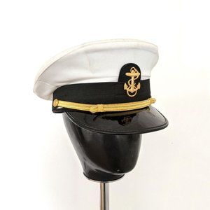 White and Black Captain's Hat with Gold Detailing